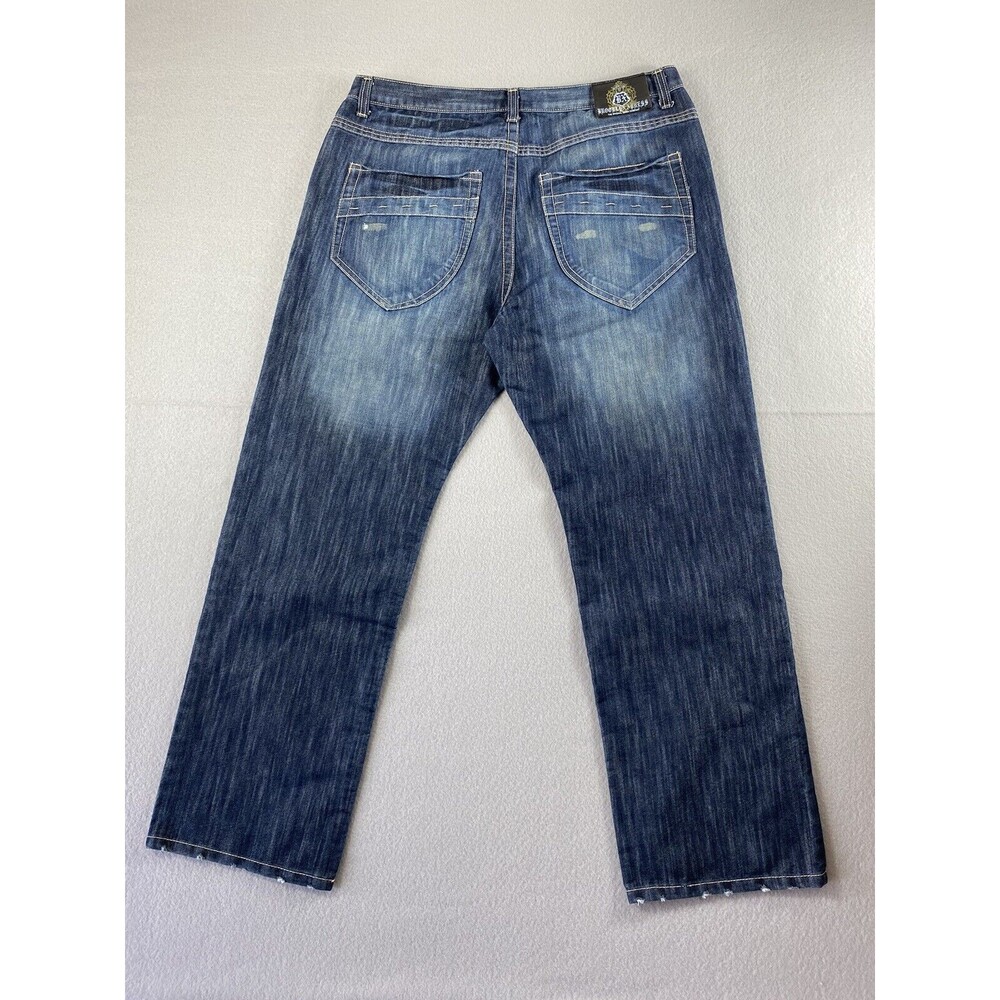 Brooklyn Xpress Jeans 39x31 Blue Denim Baggy Skater Loose Distressed Tag 42x34 - Picture 3 of 13